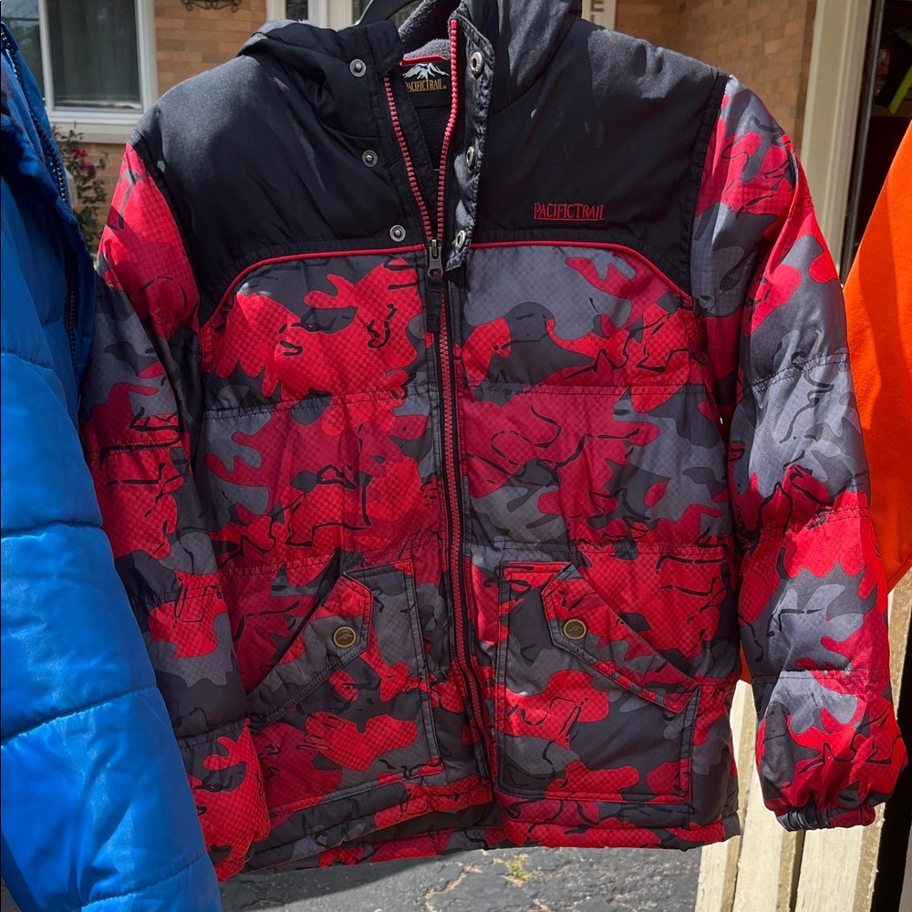 Pacific Trail Kids Puffer Jacket - Red and Gray Camo